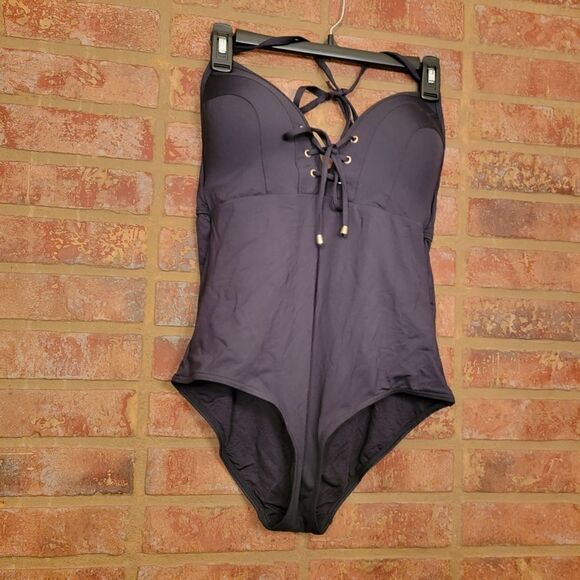 NipTuck- Swimsuit black lace up size 8 - Picture 1 of 6